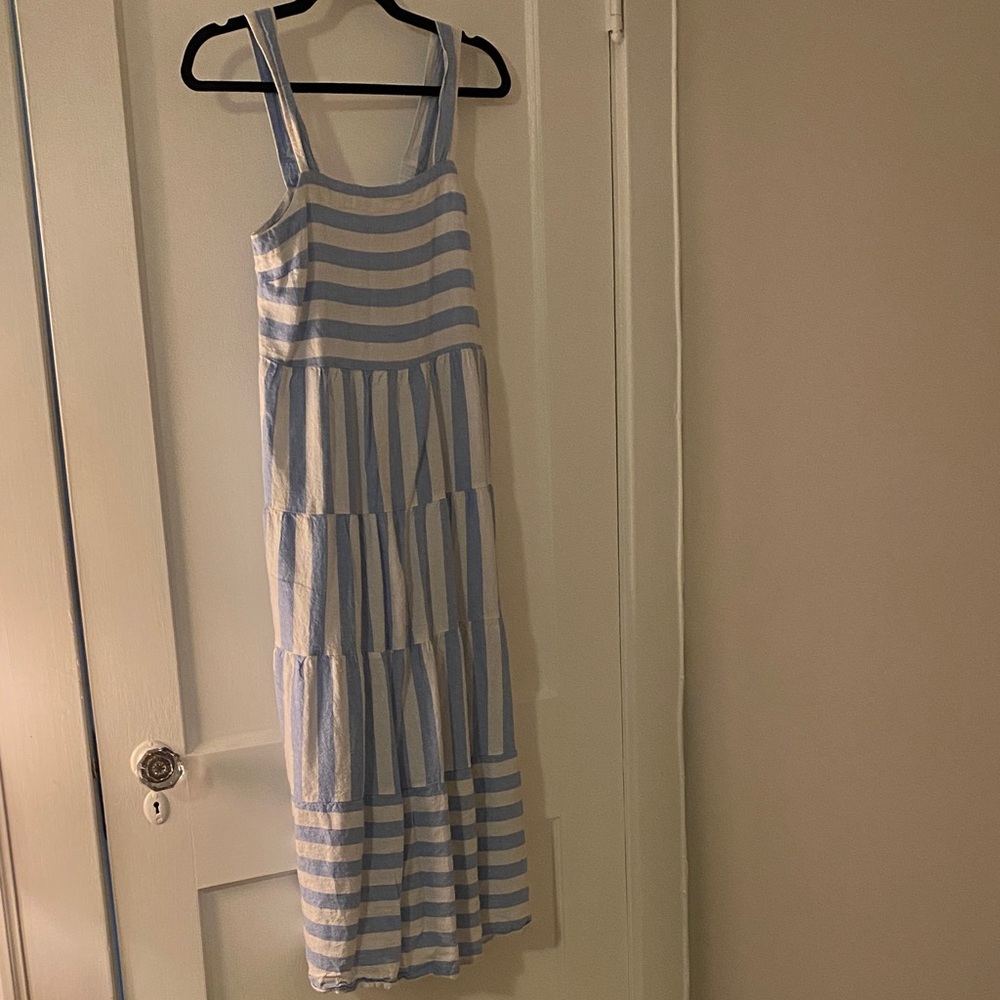 Blue and White Striped Maxi Dress